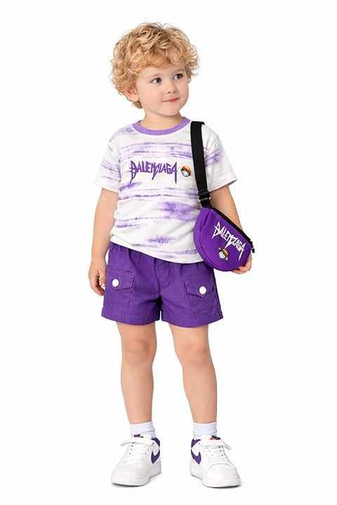 Kids Trendy Tie-Dye T-Shirt & Shorts Set with Matching Sling Bag