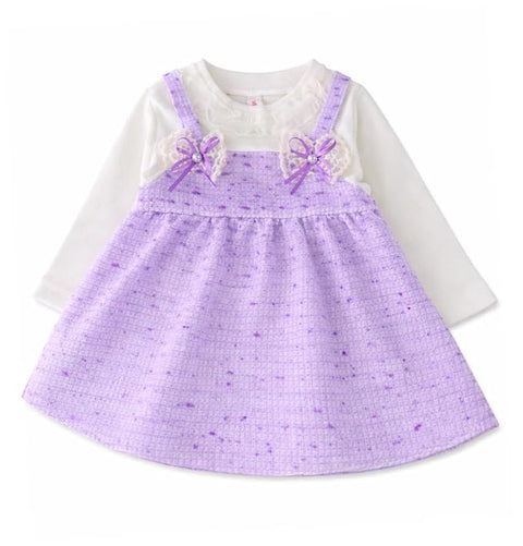 Baby Girls Self-Embroidered Full Sleeve Pinafore Frock Midi Dress T-shirt Tunic Set for Infant Girls