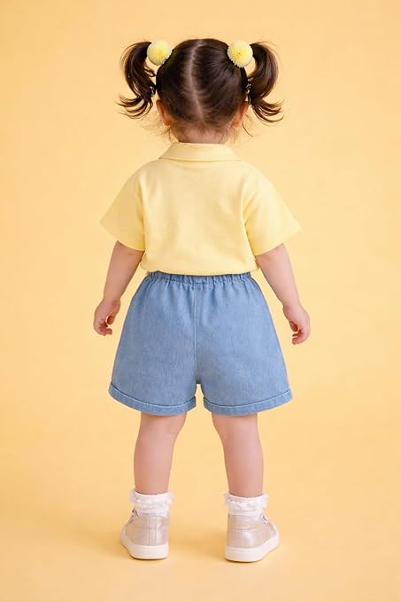 Boys Teddy Bear Embroidered Polo T-Shirt & Denim Shorts Co-Ord Set