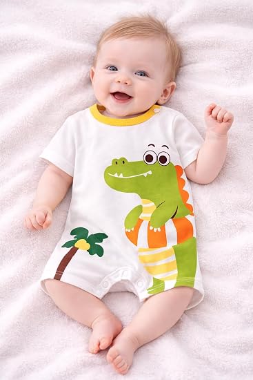 Half Sleeve Pure Cotton Cartoon Printed Onesie Romper Bodysuit for Newborn to Infant Kids
