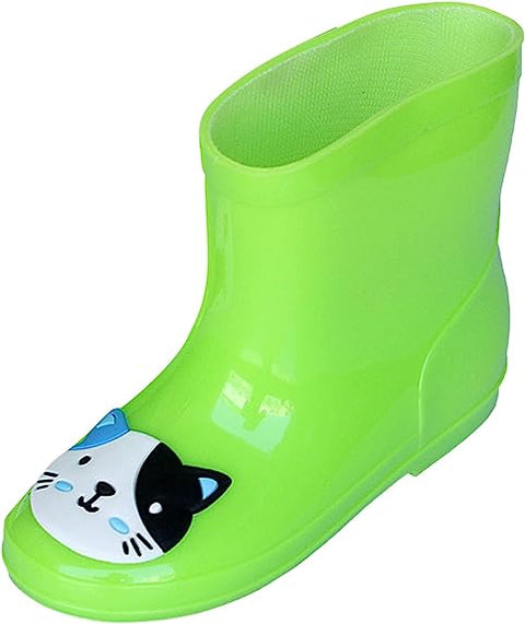 Knee High Rain Green Boots for Kids - Easy On Boots with Cute Design and Comfortable Fit
