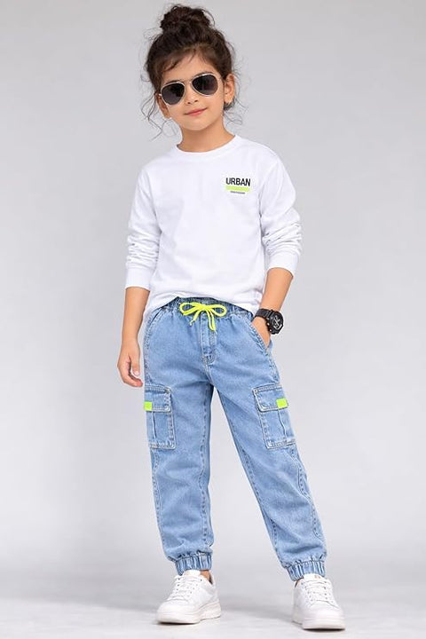 Kid's Trendy Cool Washed Casual Denim Jeans Pant with Elasticated Waistband