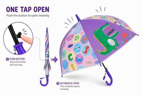 Kids Colorful Dinosaur Rain Umbrella with Whistle Keychain