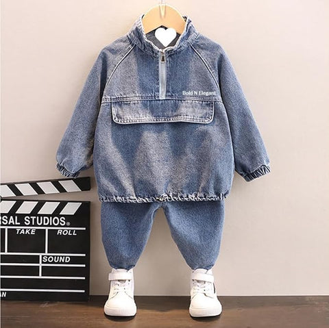 Boys Half-Zip Two-Piece Denim Coord Set