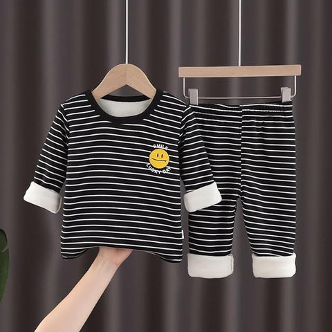 Kid's Winter Warm Fleece Stripe T-shirt PJ Set