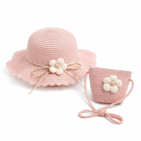 Sun Hat with Matching Sling Bag Combo For 2-8 Years Girls