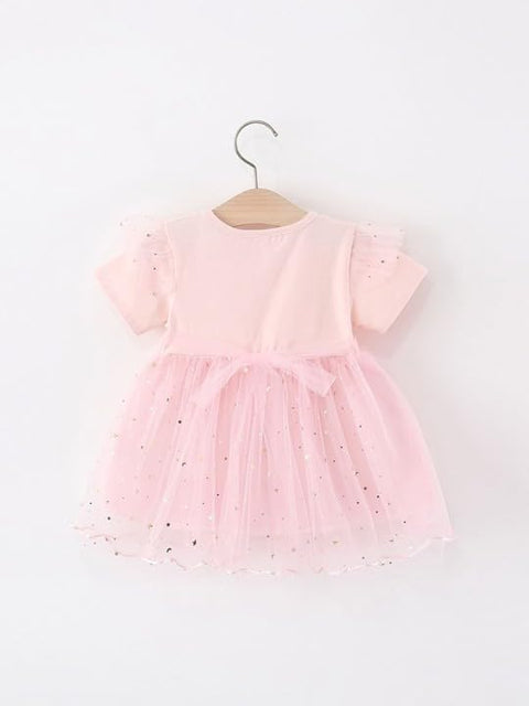 Girls Giltter Solid Tutu Frock Dress With Duck Theme Sling Bag