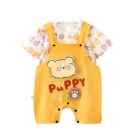 Kids Cute Cartoon Print Bibshort Dungaree Set