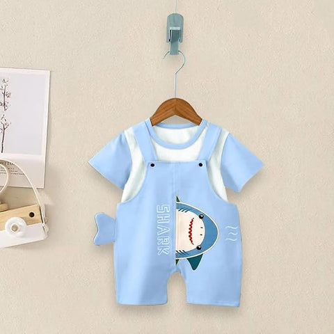 Kids Shark Print Bibshort T-shirt & Dungaree Set