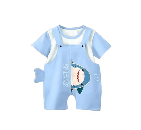 Kids Shark Print Bibshort T-shirt & Dungaree Set