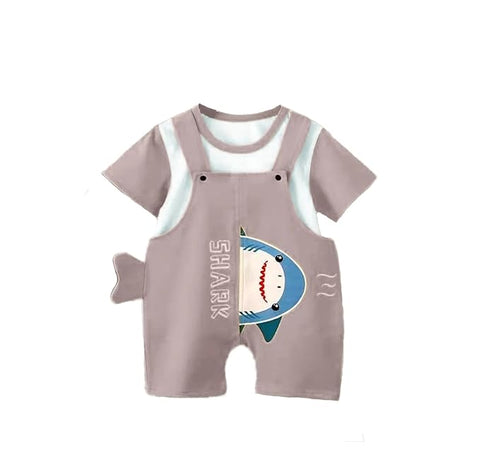 Kids Shark Print Bibshort T-shirt & Dungaree Set