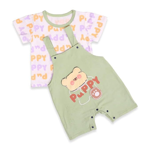 Kids Cute Cartoon Print Bibshort Dungaree Set
