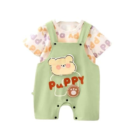 Kids Cute Cartoon Print Bibshort Dungaree Set
