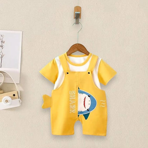 Kids Shark Print Bibshort T-shirt & Dungaree Set