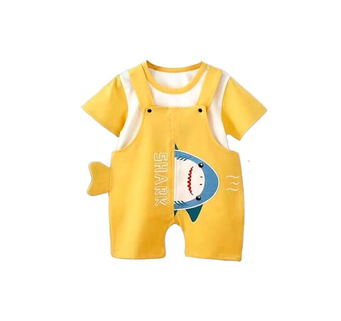 Kids Shark Print Bibshort T-shirt & Dungaree Set