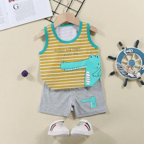 Kids Crocodile Stripe Print Sleeveless T-shirt & Short Set