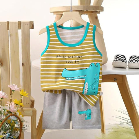 Kids Crocodile Stripe Print Sleeveless T-shirt & Short Set