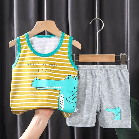 Kids Crocodile Stripe Print Sleeveless T-shirt & Short Set