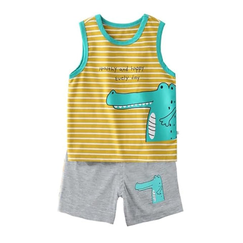 Kids Crocodile Stripe Print Sleeveless T-shirt & Short Set