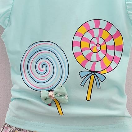 Girls Candy Printed Cotton T-shirt & Floral Short Set