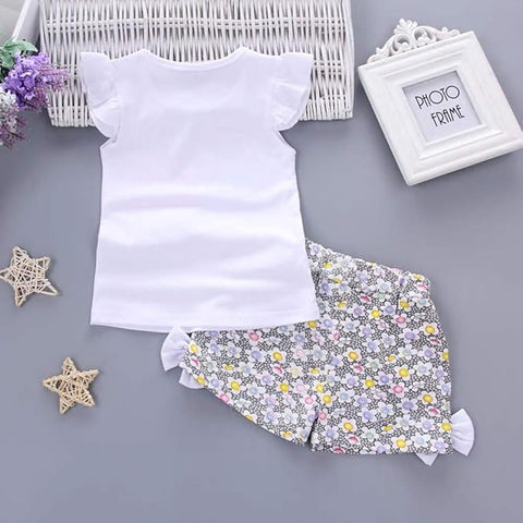 Girls Candy Printed Cotton T-shirt & Floral Short Set