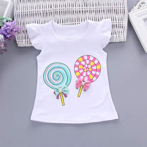 Girls Candy Printed Cotton T-shirt & Floral Short Set