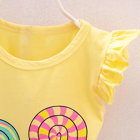 Girls Candy Printed Cotton T-shirt & Floral Short Set