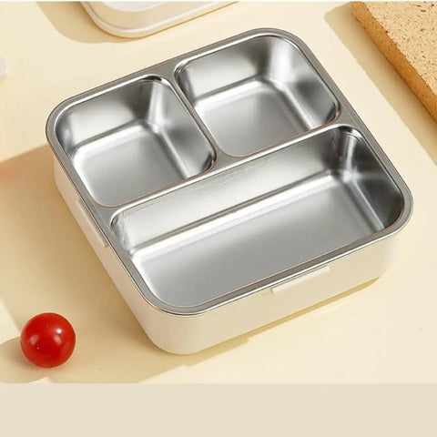Kids Elephant Themed Beige Lunch Box With Stainless Steel Compartments, Spoon And Sauce Box-1190Ml