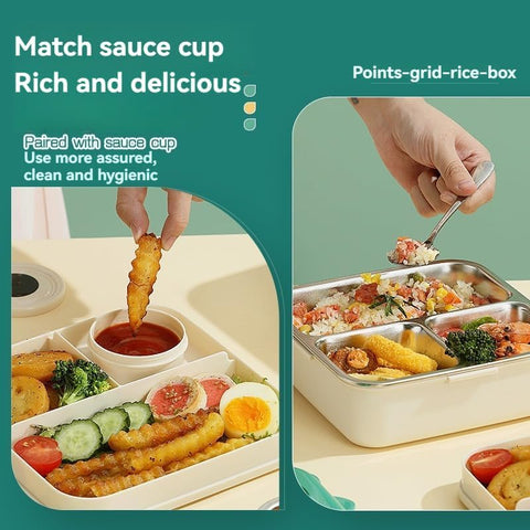 Kids Elephant Themed Beige Lunch Box With Stainless Steel Compartments, Spoon And Sauce Box-1190Ml