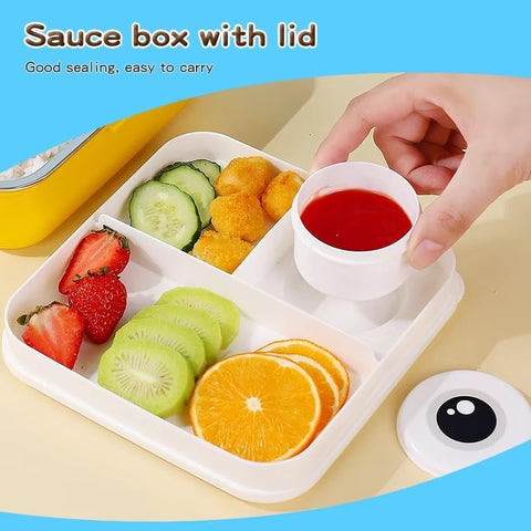 Kids Elephant Themed Beige Lunch Box With Stainless Steel Compartments, Spoon And Sauce Box-1190Ml