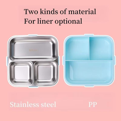 Kids Elephant Themed Blue Lunch Box With Stainless Steel Compartments, Spoon And Sauce Box-1190Ml