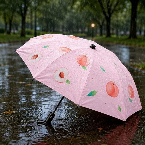 Adult's Peach Print 3 Fold Auto Open Close Umbrella for Sun & Rain