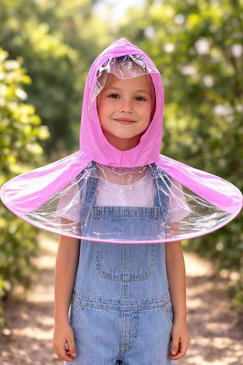 Kids Portable Foldable Hands-Free Waterproof Cute Cartoon Umbrella Hat Raincoat