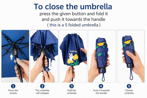 Bunny 5 Fold Compact EVA Umbrella with Carry Cover