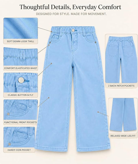 Girls Cotton Twill Wide Leg Pants