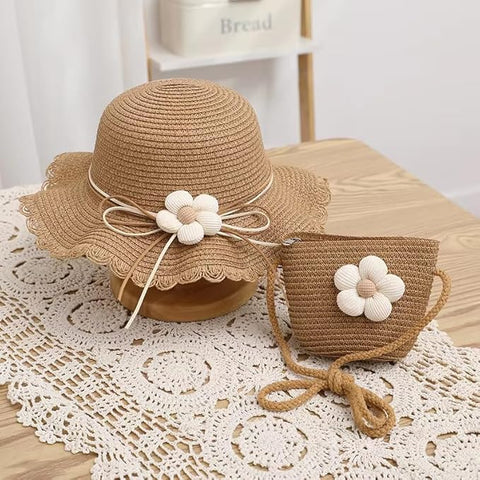 Sun Hat with Matching Sling Bag Combo For 2-8 Years Girls