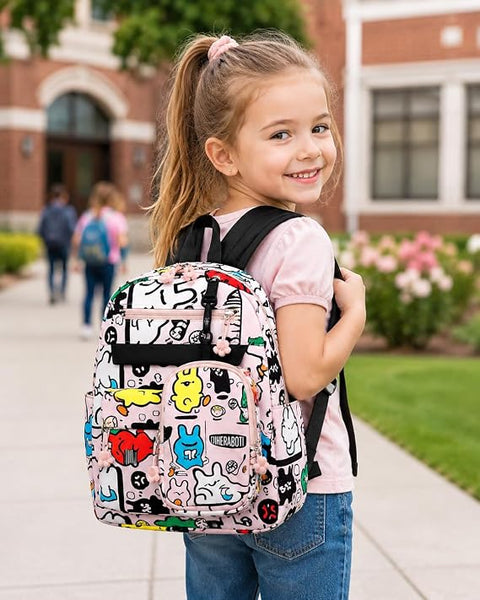 Cartoon Graffiti School Backpack with Detachable Pouch