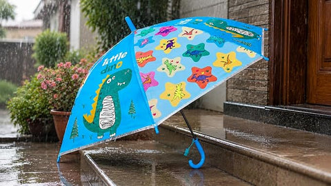 Kids Colorful Dinosaur Rain Umbrella with Whistle Keychain