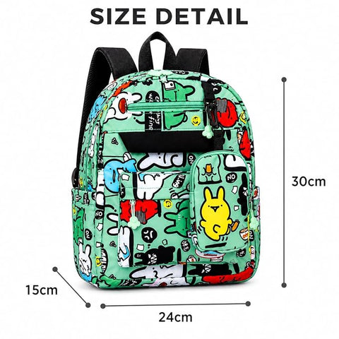 Cartoon Graffiti School Backpack with Detachable Pouch
