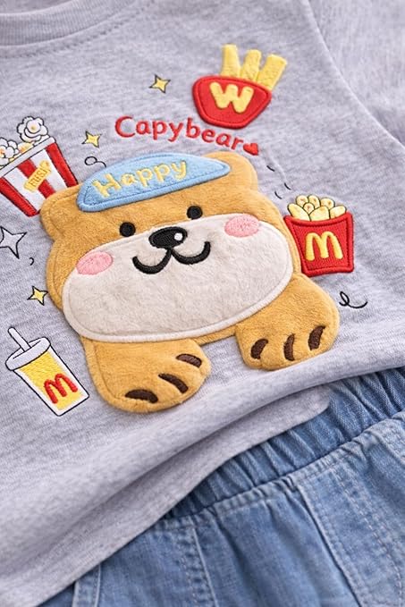 Kids Casual Graphic Tee & Denim Shorts Set
