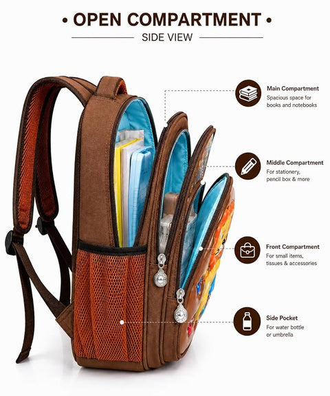 Kids 3D Cartoon School Bag with Multi Compartments & Pockets