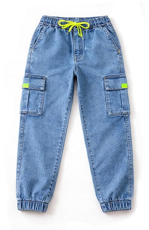Kid's Trendy Cool Washed Casual Denim Jeans Pant with Elasticated Waistband