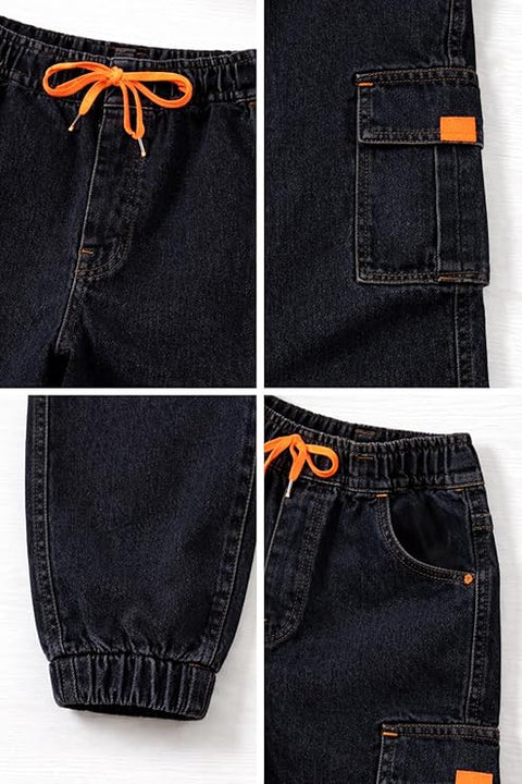 Kid's Trendy Cool Washed Casual Denim Jeans Pant with Elasticated Waistband