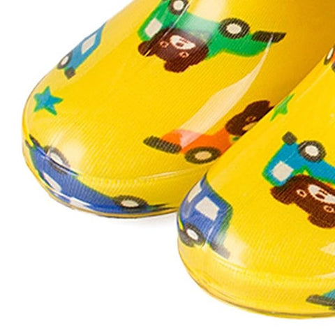 Kids Yellow Bear & Car Print Waterproof Rain Boots