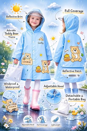 Kids Blue Hooded Raincoat