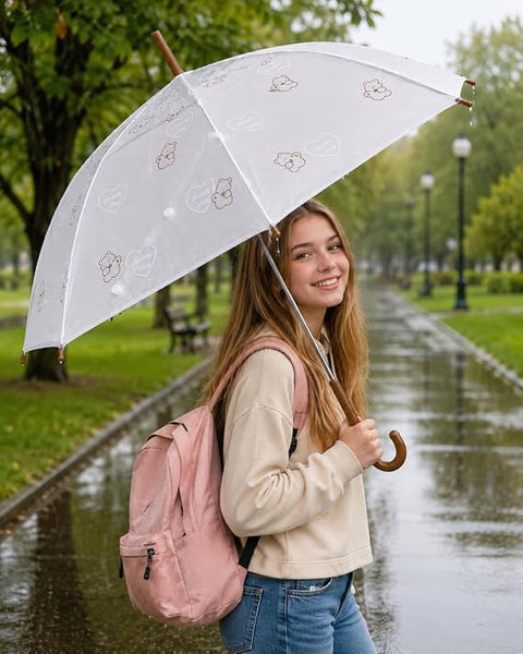 Minimalist Heart Cute Print J Handle Stick Umbrella