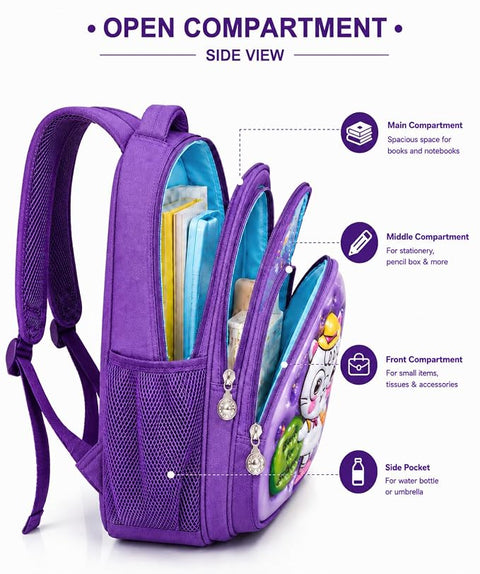 Kids 3D Cartoon School Bag with Multi Compartments & Pockets
