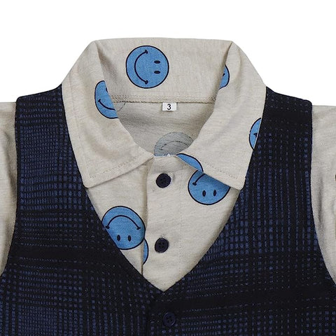 Cute Smiley Printed Shirt with Waistcoat & Pants 3 pc Clothing Set for Infant Toddler Boys