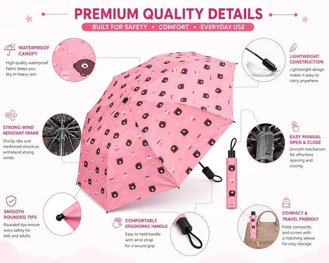 Bear Print 3 Fold Rain Umbrella | Travel Umbrella wid Cover