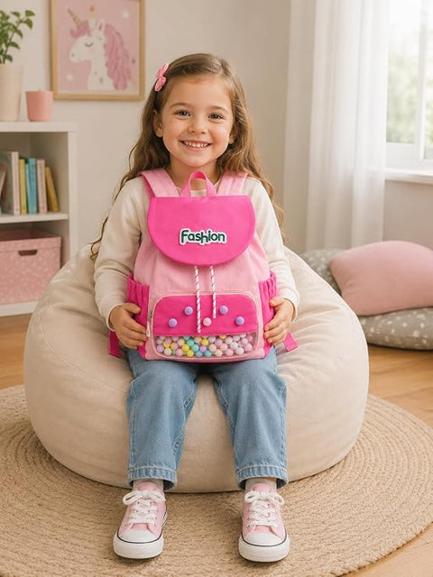 Kids Waterproof Pom Pom Backpack School Bag